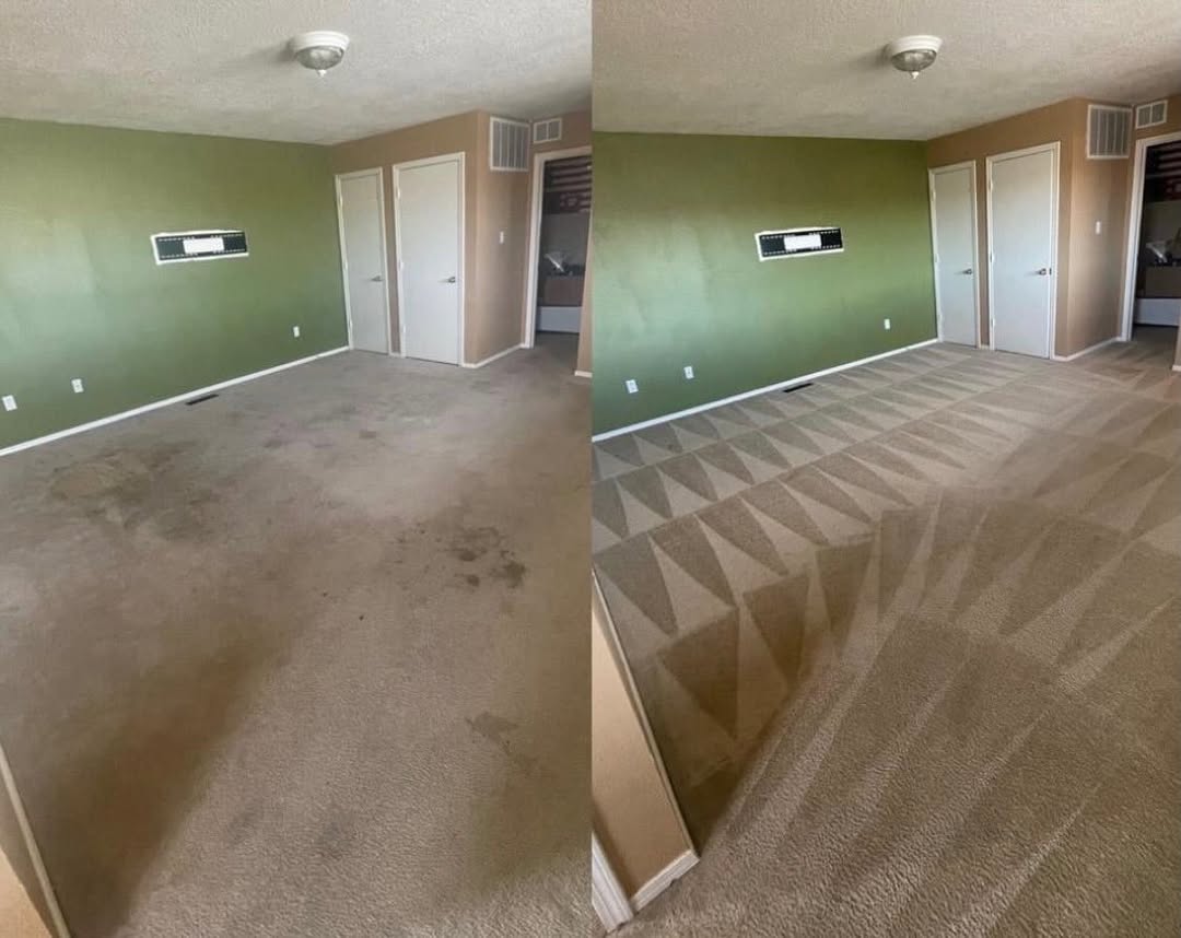 Before and after carpet cleaning with fresh vacuum lines